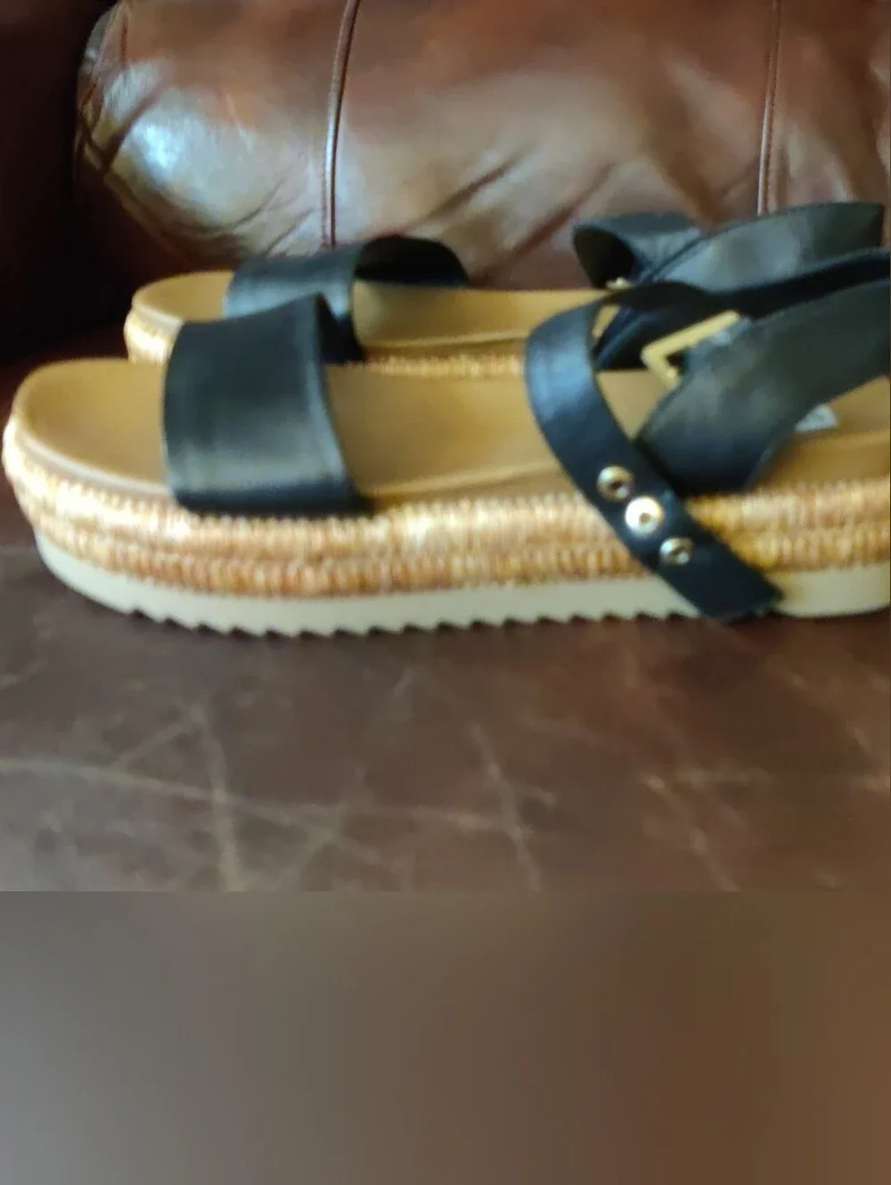 Steve Madden Malden Black Platform  Sandals with Braided Trim Leather Size 8